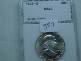 1963D FRANKLIN HALF IN PCI MS63 HOLDER