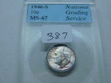 1946S ROOSEVELT DIME IN NGS MS67 HOLDER