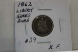 1862 SEATED DIME XF