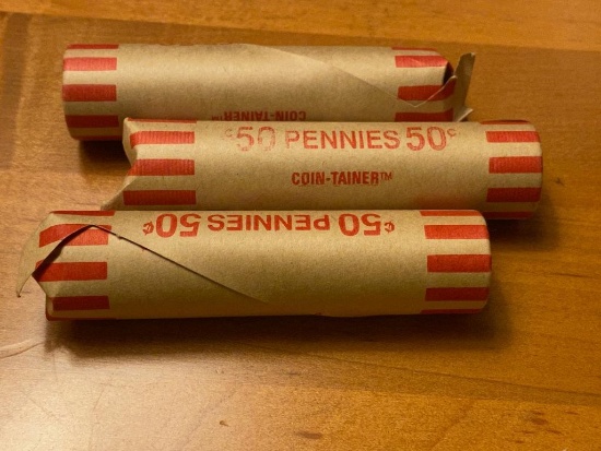 3 rolls of assorted wheat cents