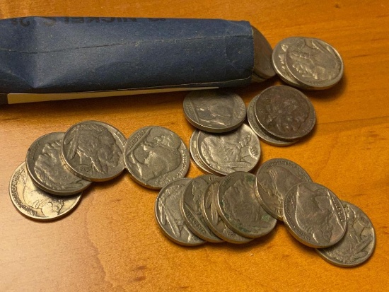 Roll of assorted Buffalo Nickels, all with readable dates