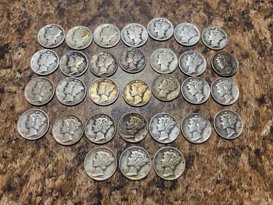 COLLECTION STARTER, 31 Mercury Dimes, some early, no duplicate dates