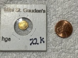 22k Mini St Gaudens Coin, US cent for size reference