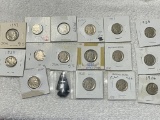 16 assorted date Buffalo Nickels, and an arrowhead