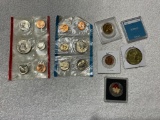 2- partial mint sets, painted Kennedy Half, tokens, and Gold Plated quarter