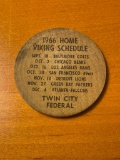 1966 Minnesota Wooden Token with Vikings and Minnesota Gopher schedule