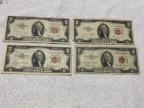 4- 1953 Red Seal $2.00 United States notes