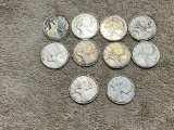 10- SILVER Canadian Quarters, all with King George