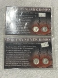 Pair of Mercury Dime holders/ story cards, with 4 Mercury's included
