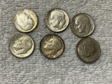 6- 90% silver Roosevelt dimes