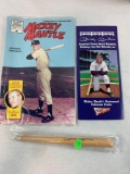 Mickey Mantle comic book, miniature pen bat, Mantle restaurant brochure