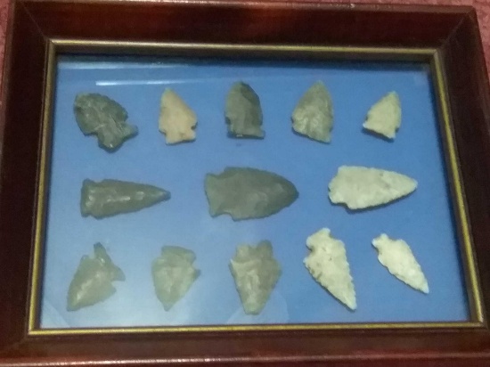 13 ARROWHEADS IN 9" X 7" FRAME