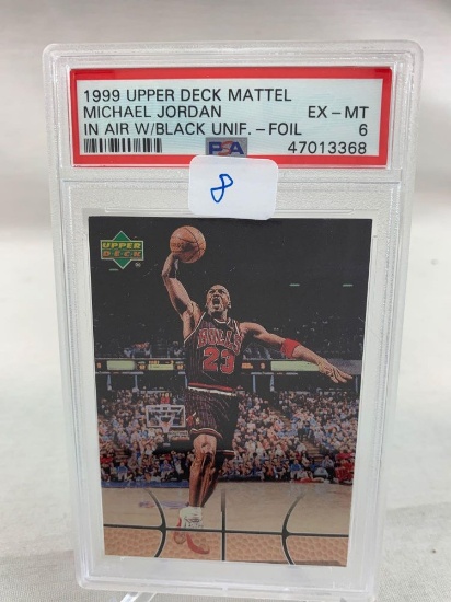 1999 Upper Deck Mattel Michael Jordan PSA 6- In Air Black Uniform Foil