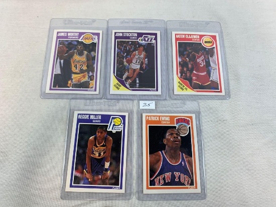 (5) 1989-'90 Fleer Basketball HOF / Stars Card Lot w/ Ewing -Miller- Olajuwan