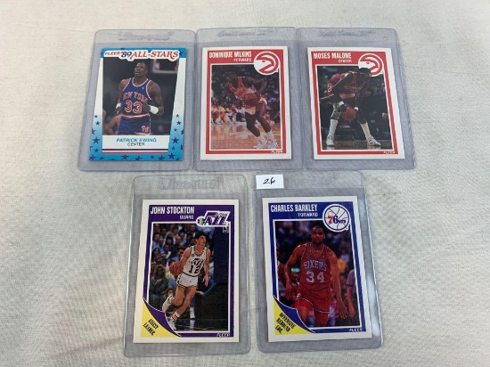 (5) 1989-'90 Fleer Basketball HOF / Stars Card Lot w/ Barkley-Stockton -Malone