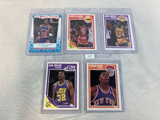 (5) 1989-'90 Fleer Basketball HOF / Stars Card Lot w/ Ewing-Malone-Worthy
