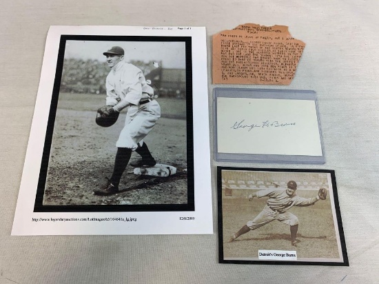 George H. Burns Signed Index Card w/ Photo Yankees & Detroit Tigers