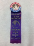 1969 “First Man on the Moon” Pinback w/ Ribbon (Armstrong-Aldrin &)