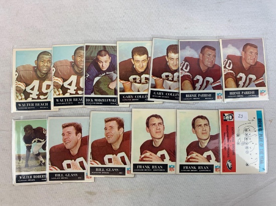 Thirteen 1965 Philadelphia Brand Cleveland Browns Football Cards - Play of the Year, (2) Ryan, (2) G