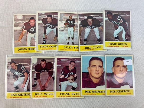 Ten 1964 Philadelphia Brand Cleveland Browns Football Cards - (2) Schafrath, Ryan, Morrow, Kreitling
