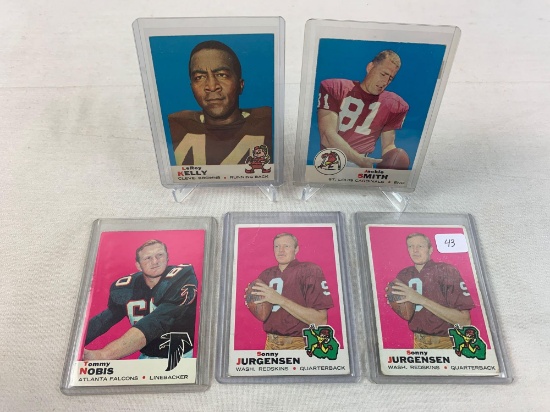 Five 1969 Topps Football Cards - (2) Jurgensen, Nobis, Smith & Kelly