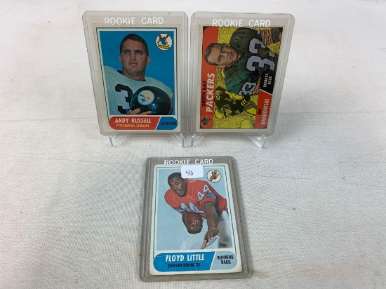 Three 1968 Topps Football Rookie Cards - Grabowski, Little & Russell