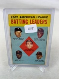 1963 Topps Baseball AL Batting Leaders with Mickey Mantle card #2 - Off Center EX Condition