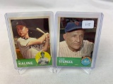 Two 1963 Topps Baseball Cards - Casey Stengel card #233 & Al Kaline card #25 - Off Center EX Conditi