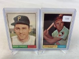 Two 1961 Topps Baseball Cards - Brooks Robinson card #10 & Dick Groat card #1 - Off Center EX Condit