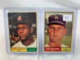 Two 1961 Topps Baseball Cards - Bob Gibson card #211 & Don Drysdale card #260 - Off Center EX Condit