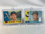 Two 1960 Topps Baseball Cards - Orlando Cepeda #450 & Warren Spahn #445 - EX Condition
