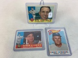 Three 1960 Topps Baseball Cards - Gil Hodges #295; Casey Stengel Manager #227 & Harmon Killebrew #21