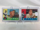 Two 1960 Topps Baseball Cards - Brooks Robinson #28 & Ernie Banks #10 - VG to EX Condition