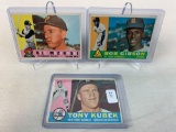 Three 1960 Topps Baseball Cards - Tony Kubek #83; Bob Gibson #73 & Bill Mazeroski #55 - VG to EX Con