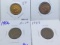 1889,1902,05,06, INDIAN HEAD CENTS XF-AU (4-COINS)