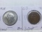 1928 BRITISH SILVER FLORIN CH/BU, 1927 BRITISH HALF CENT AU