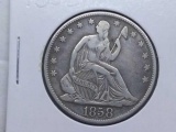 1858O SEATED HALF VF