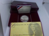 THOMAS JEFFERSON PROOF 250TH. ANNIV. SILVER DOLLAR