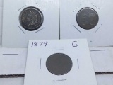 1863,74,79, INDIAN HEAD CENTS (3-COINS)