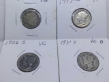 1907,17S,26S,31S, MERCURY DIMES (4-COINS) VG-VF