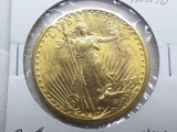 1908 NO MOTTO $20. ST. GAUDENS GOLD PIECE BU