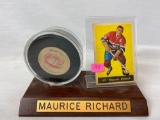 Maurice Richard 1960 Parkhurst card w/a Montreal hockey puck