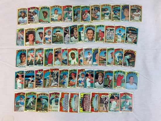 Lot of 63 1972 Topps baseball cards W/Aaron and Morgan. Mostly VG condition,