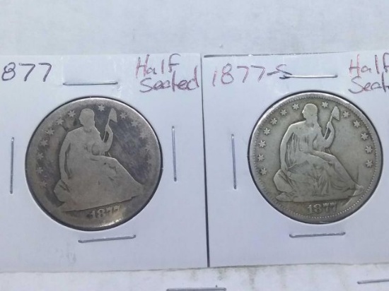 1877,77S, SEATED HALVES (2-COINS)