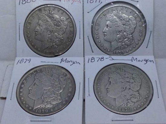 1878S,79,79O,80, MORGAN DOLLARS (4-COINS) VG-AU