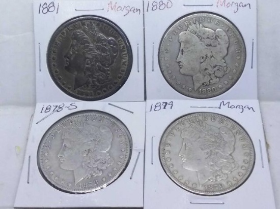 1878S,79,80,81, MORGAN DOLLARS (4-COINS) VG-XF