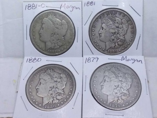 1879,80,81,81O, MORGAN DOLLARS (4-COINS) VG-VF