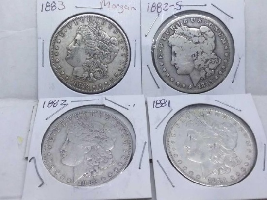 1881,82,82S,83, MORGAN DOLLARS (4-COINS) VG-XF