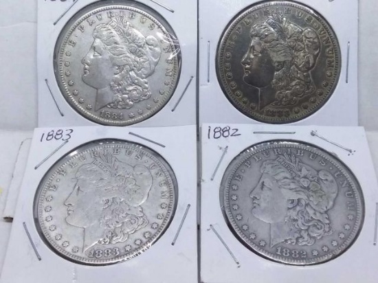 1882,83,83O,84, MORGAN DOLLARS (4-COINS) VF-XF
