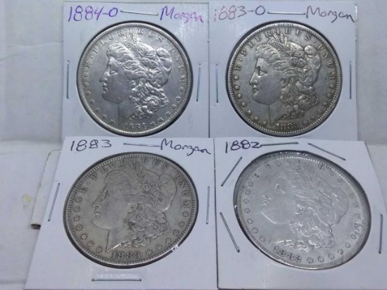 1882,83,83O,84O, MORGAN DOLLARS (4-COINS) VF-XF